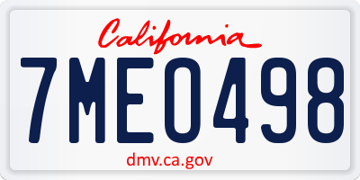 CA license plate 7MEO498