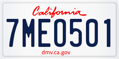 CA license plate 7MEO501
