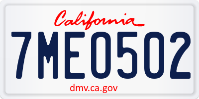CA license plate 7MEO502