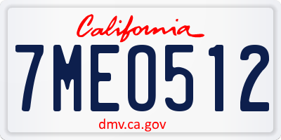 CA license plate 7MEO512