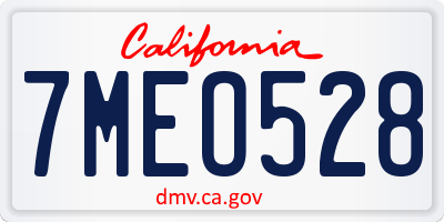 CA license plate 7MEO528