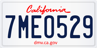 CA license plate 7MEO529