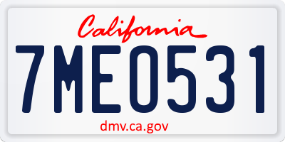CA license plate 7MEO531