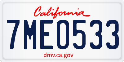 CA license plate 7MEO533