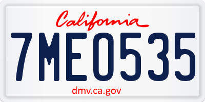 CA license plate 7MEO535