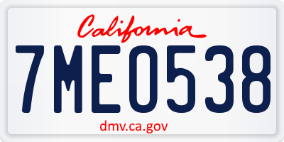 CA license plate 7MEO538