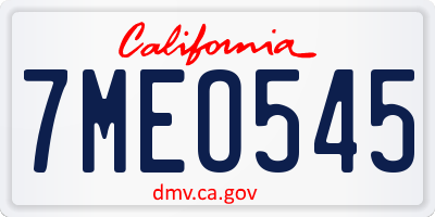 CA license plate 7MEO545