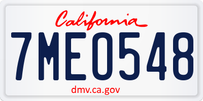 CA license plate 7MEO548