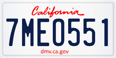 CA license plate 7MEO551