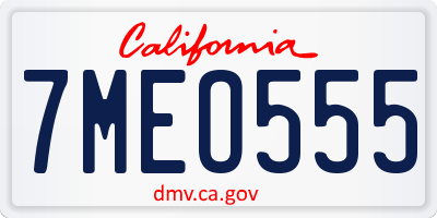 CA license plate 7MEO555