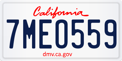CA license plate 7MEO559