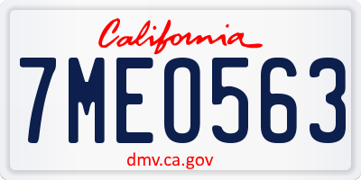 CA license plate 7MEO563