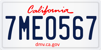 CA license plate 7MEO567