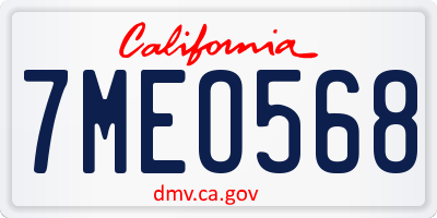 CA license plate 7MEO568