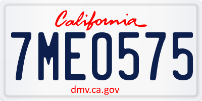 CA license plate 7MEO575