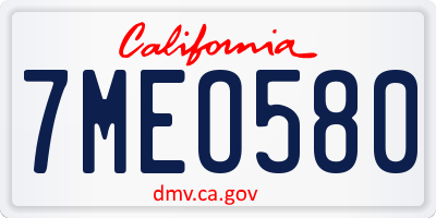 CA license plate 7MEO580