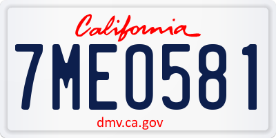 CA license plate 7MEO581