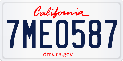 CA license plate 7MEO587