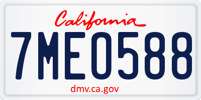 CA license plate 7MEO588