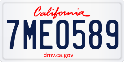 CA license plate 7MEO589