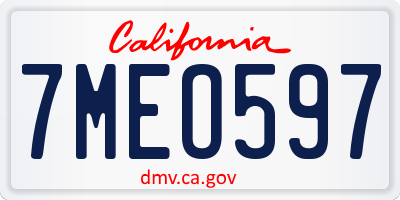 CA license plate 7MEO597