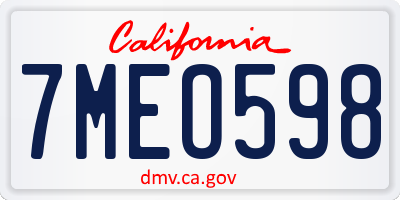 CA license plate 7MEO598