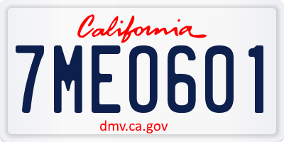 CA license plate 7MEO601