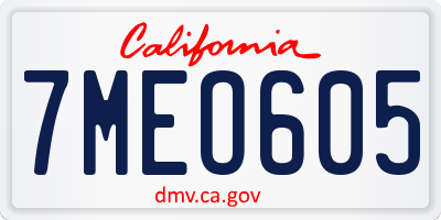 CA license plate 7MEO605