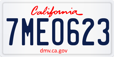 CA license plate 7MEO623