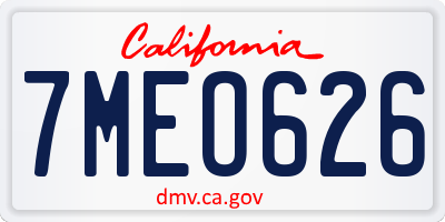 CA license plate 7MEO626