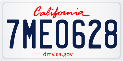 CA license plate 7MEO628