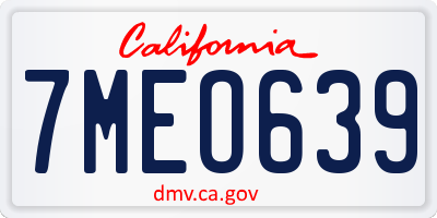 CA license plate 7MEO639