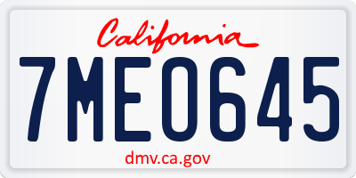 CA license plate 7MEO645