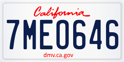 CA license plate 7MEO646