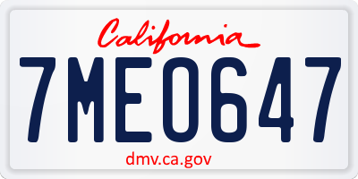 CA license plate 7MEO647