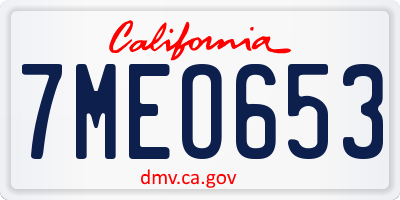 CA license plate 7MEO653