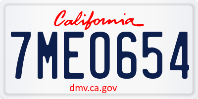 CA license plate 7MEO654