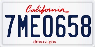 CA license plate 7MEO658