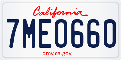 CA license plate 7MEO660
