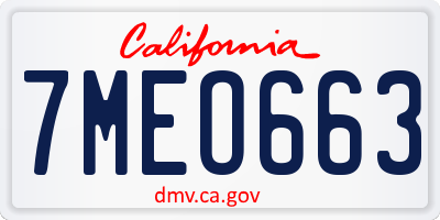CA license plate 7MEO663