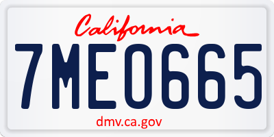 CA license plate 7MEO665