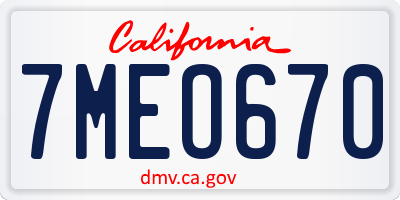 CA license plate 7MEO670