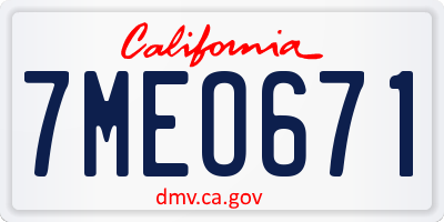 CA license plate 7MEO671