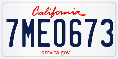 CA license plate 7MEO673