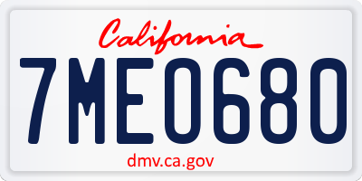 CA license plate 7MEO680