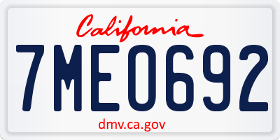 CA license plate 7MEO692