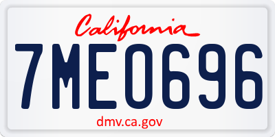 CA license plate 7MEO696