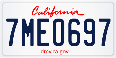 CA license plate 7MEO697