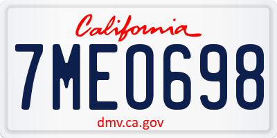 CA license plate 7MEO698