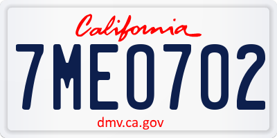 CA license plate 7MEO702